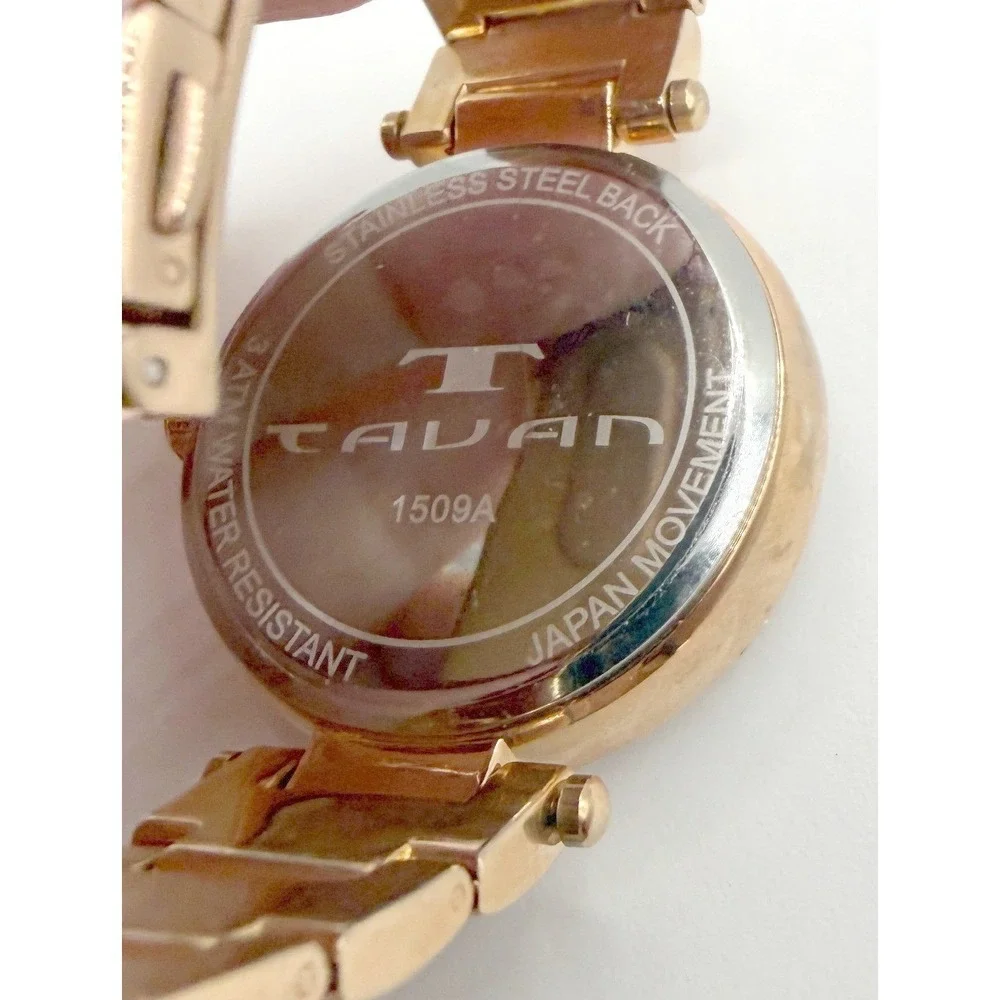 New Tavan Rose Gold Rhinestone Multifunction Watch‎ 1509A New Battery Running 8